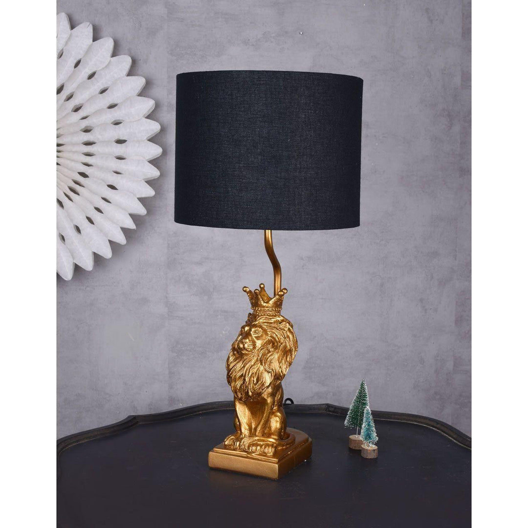 TISCHLEUCHTE LÖWENFIGUR SCHWARZ GOLD - Luxurelle-Shop