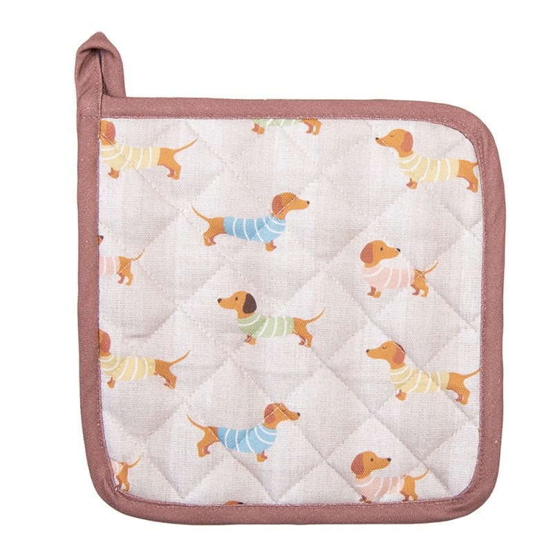 Topflappen Dapper Dog – praktischer Topflappen aus Baumwolle in Beige