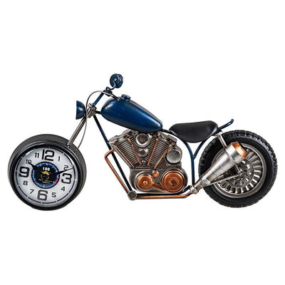 Wanduhr Motorrad 43 cm blau aus Metall in 3D-Optik